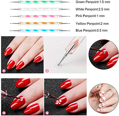 Kit de Accesorios Decoración Uñas Nail Art, GuKKK 39 Pcs Suministros de Uñas con Juego, 15 Pinceles para Uñas, Lápiz de Punto, Cintas Adhesivas Uñas, Uñas de Estrás, Kit de Herramientas para Manicura