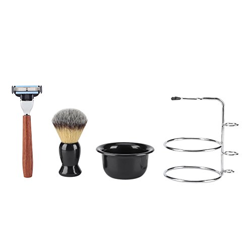 Kit De Afeitado 4-En-1 De Acero Inoxidable Barra De Afeitar Húmeda Maquinilla De Afeitar Soporte Manual Profesional Cepillo De Afeitar Juego De Tazón para Hombres