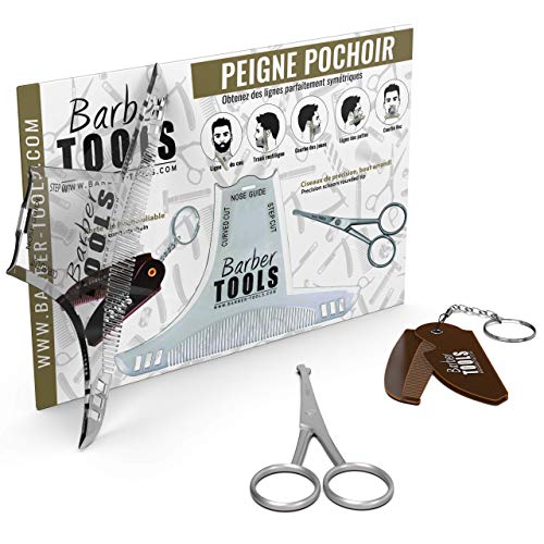 Kit de afeitado para barba | Accesorios profesionales para barba & bigote, peine plantilla + tijeras para barba + peine llavero desplegable