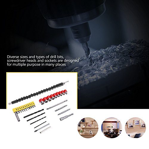Kit de cabeza de destornillador eléctrico de acero inoxidable de 32 piezas, 12 cabezales de destornillador, 10 brocas de taladro, juego de 9 boquillas, 1 eje de extensión.