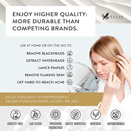 Kit de eliminación de puntos negros 5 piezas Eclat – Kit de Eliminación de Imperfecciones Doble Cabezal 10 Herramientas Cabezales Funda Viaje Metal Espuma Ajustable