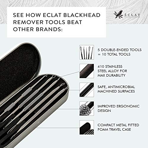 Kit de eliminación de puntos negros 5 piezas Eclat – Kit de Eliminación de Imperfecciones Doble Cabezal 10 Herramientas Cabezales Funda Viaje Metal Espuma Ajustable