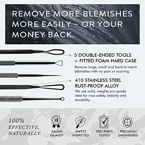 Kit de eliminación de puntos negros 5 piezas Eclat – Kit de Eliminación de Imperfecciones Doble Cabezal 10 Herramientas Cabezales Funda Viaje Metal Espuma Ajustable