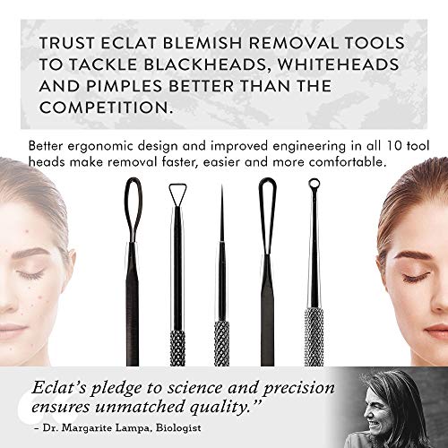 Kit de eliminación de puntos negros 5 piezas Eclat – Kit de Eliminación de Imperfecciones Doble Cabezal 10 Herramientas Cabezales Funda Viaje Metal Espuma Ajustable