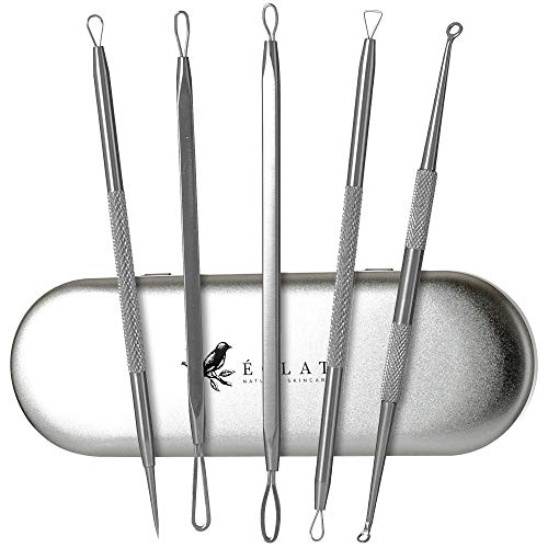 Kit de eliminación de puntos negros 5 piezas Eclat – Kit de Eliminación de Imperfecciones Doble Cabezal 10 Herramientas Cabezales Funda Viaje Metal Espuma Ajustable
