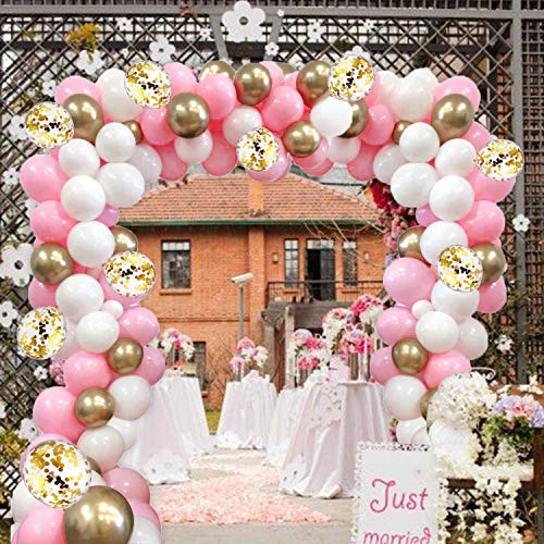 Kit de guirnalda de globos Arch, AivaToba 6 pies de largo 115 piezas Globos de oro blanco rosa Paquete de arco para niña Cumpleaños Baby Shower Despedida de soltera Decoraciones de la boda