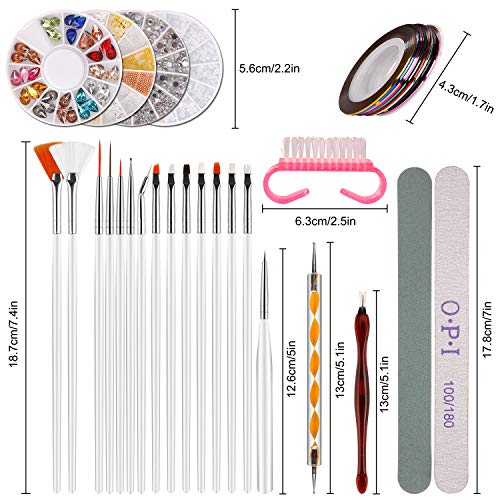Kit de herramientas para manicura de uñas, pinceles para pintar uñas, pinceles de punto, uñas de estrás, decoración de pegatina, cinta adhesiva para pedicura, 38 unidades