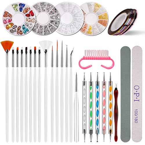 Kit de herramientas para manicura de uñas, pinceles para pintar uñas, pinceles de punto, uñas de estrás, decoración de pegatina, cinta adhesiva para pedicura, 38 unidades