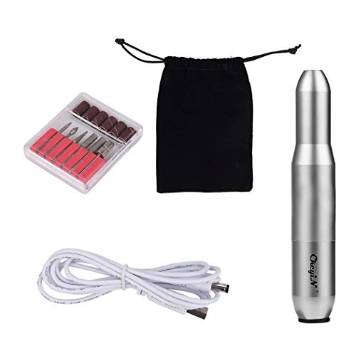 Kit de Manicura Eléctrico，Pulidor de Una，El Reparador De Uñas Portátil Usb, Una Variedad de Accesorios, Elimina Rápidamente el Esmalte de Uñas - Plateado