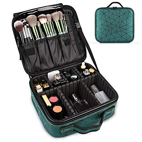Kit de Maquillaje Neceser Make Up Bolso de Cosméticos Portable Organizador Maletín para Maquillaje Maleta de Makeup Profesional Cuero de la PU(Verde)