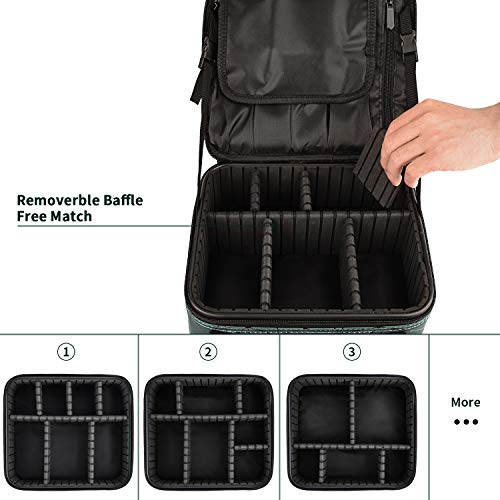 Kit de Maquillaje Neceser Make Up Bolso de Cosméticos Portable Organizador Maletín para Maquillaje Maleta de Makeup Profesional Cuero de la PU(Verde)