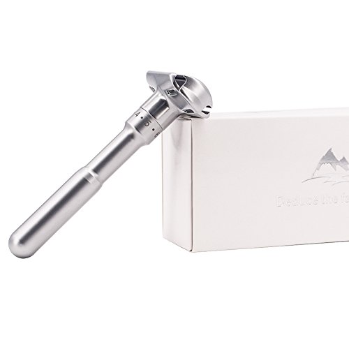 Kit de maquinilla de afeitar de seguridad, mangos largos de cromo River Lake de doble filo Razorr de seguridad clásica con conjunto (1 maquinilla de afeitar y 1 pz De cuero genuino)