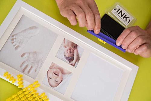 Kit de marco para huellas de bebe de Arcilla y Tinta-molde de letras y numeros con 6 tintas y pincel.Marco fotos bebe de madera y cristal acrilico.Ideal regalos y bautizo.Quickly Smile
