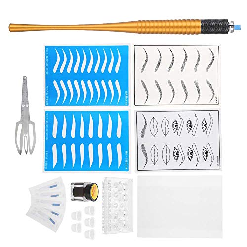 Kit de Microblading para Cejas, 11 Tipos de Kit de Suministros de Maquillaje Semipermanente para Cejas de Tatuaje, Regla de Medición, Pigmento, Herramientas de Práctica(10#)
