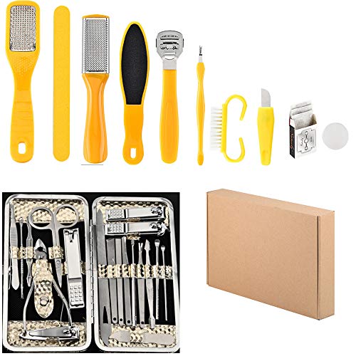 Kit de pedicura 10 en 1 y 19 en 1, juego de manicura, tijeras personales, cortauñas, escobillas de cuidado, pedicura para hombres y mujeres