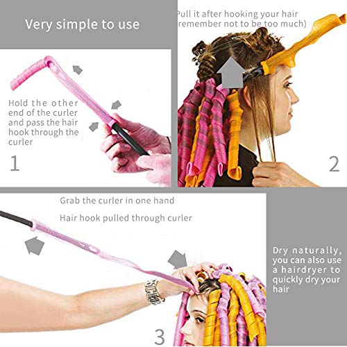 Kit de peinado de rizos en espiral Juego de 40 Hair Curlers de 55 cm rizadores de pelo sin calor y 3 ganchos de peinado para cabello extra largo de hasta 55 cm