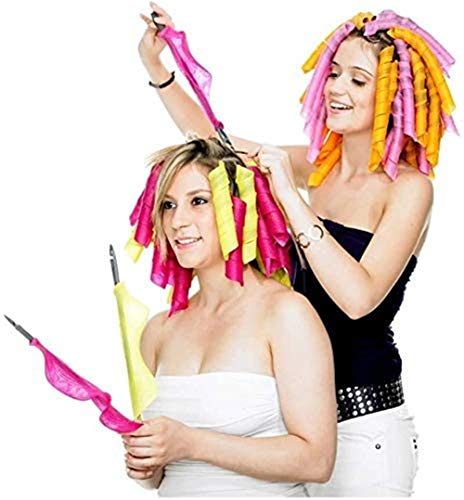 Kit de peinado de rizos en espiral Magic Hair Curlers de 55 cm, paquete de 20 rizadores de pelo sin calor, rizadores de pelo de plástico con 1 gancho de peinado, para cabello extra largo de