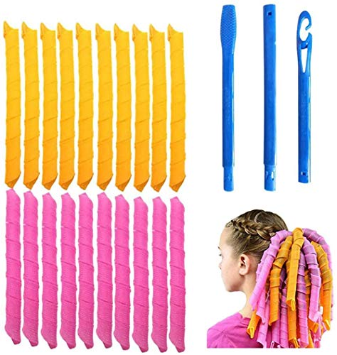 Kit de peinado de rizos en espiral Magic Hair Curlers de 55 cm, paquete de 20 rizadores de pelo sin calor, rizadores de pelo de plástico con 1 gancho de peinado, para cabello extra largo de