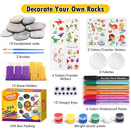 Kit de pintura de piedras para niños y adultos, Proveedores de arte rupestre, Kit de pintar sus propias piedras, Kit de pintura de piedras DIY, Regalo de ideas para niños Edad 4 5 6 7 8 9 10