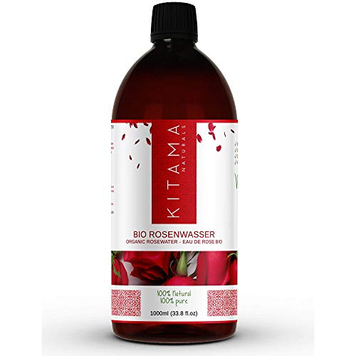 Kitama - Agua de rosas orgánicas 1000ml de hidrolato de rosas naturales de cultivo orgánico controlado, vegano y sin animales