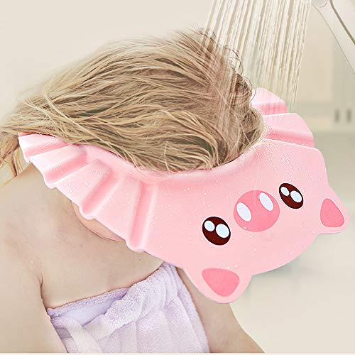 Kitchen-dream Gorro de Ducha Bebé, 2pcs Ajustable Impermeable Champú Caps Shield, Protección para niños Sombrero de orejera para el cuidado del bebé para niños pequeños (Verde claro, Rosa)