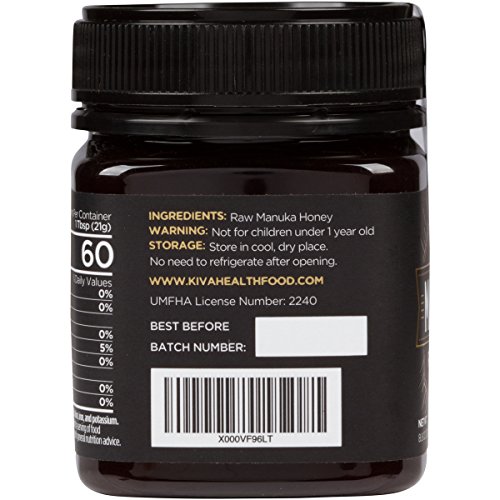 Kiva Miel de Manuka pura (Nueva Zelanda) UMF 20+ certificado, 250 gramos.