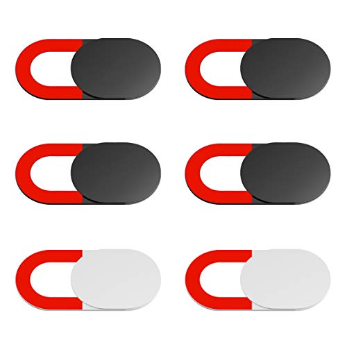 KIWI design Tapa Webcam 6 Pack, Cubierta Webcam Cover Tapar Camara Portatil con un Paño Limpio para PC iPhone Laptop iPad Smartphone (4 Negro, 2 Blanco)