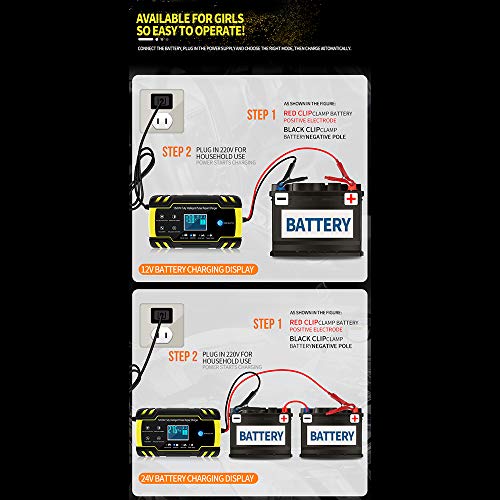 KKmoon Cargador Bateria Coche 12V 8A /24V 4A Mantenimiento Automático Inteligente con Múltiples Protecciones para Coche Moto ATV RV Barco SUV