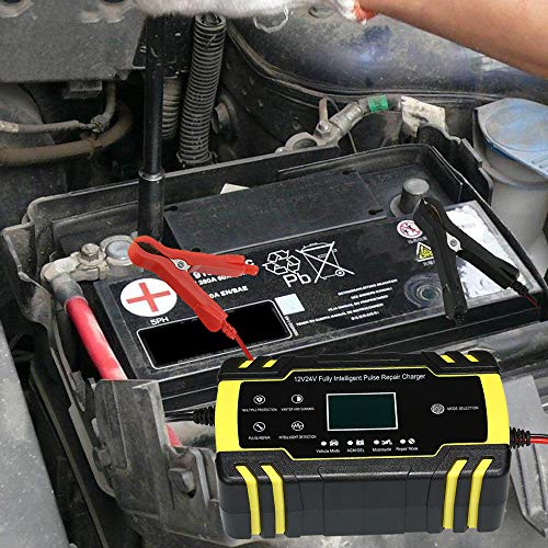 KKmoon Cargador Bateria Coche 12V 8A /24V 4A Mantenimiento Automático Inteligente con Múltiples Protecciones para Coche Moto ATV RV Barco SUV
