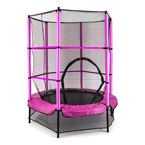 Klarfit Rocketkid - Cama eslástica, Cama elástica Infantil, A Partir de 3 años, 140 cm diámetro, Red de Seguridad, Suspensión de Cuerda elástica, Carga máxima: 50 kg, Borde Acolchado, Rosa