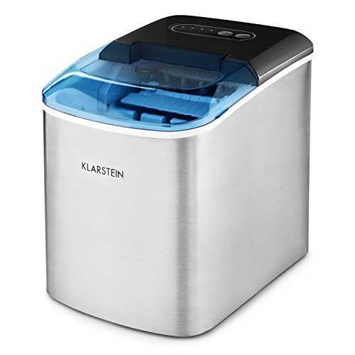 Klarstein On-The-Rocks - Máquina de Hacer Hielo, Fabricadora de Cubitos, 12 kg/24 h, Autolavado, Silenciosa, 2 tamaños, 6-12 min, 2,1 L, Apagado automático, 120 W, Acero Inoxidable, Negro