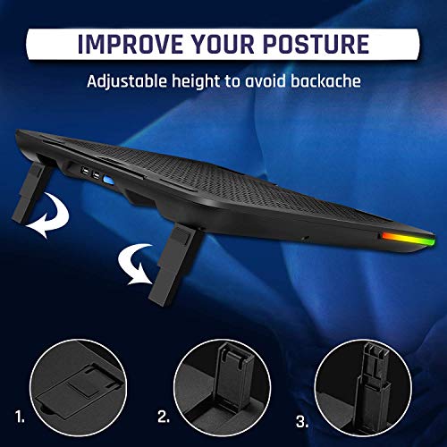 KLIM Aurora - Base de refrigeración para portátiles RGB - 11" a 17" + Refrigeración para portátil Gaming + Ventilador USB + Estable y Resistente Base de Aluminio + Gran compatibilidad + Nueva 2020