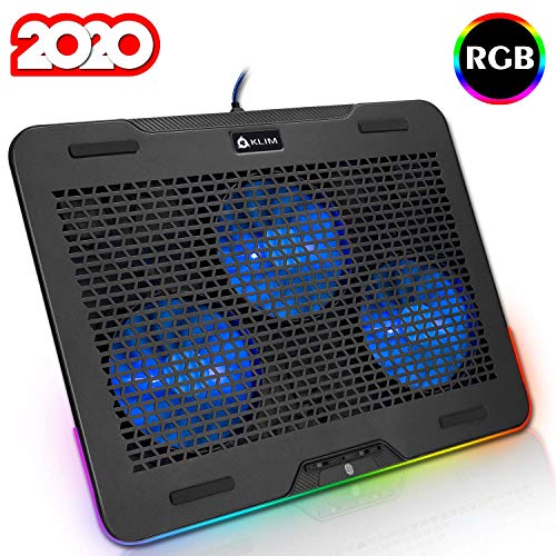 KLIM Aurora - Base de refrigeración para portátiles RGB - 11" a 17" + Refrigeración para portátil Gaming + Ventilador USB + Estable y Resistente Base de Aluminio + Gran compatibilidad + Nueva 2020