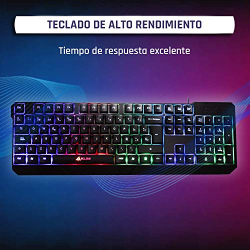 KLIM™ Chroma - Teclado Gaming ESPAÑOL + Teclado USB Ligero, Duradero, Resistente al Agua, ergonómico, silencioso + Teclado Gamer con Cable para PC PS4 Xbox One Mac + Nueva VERSIÓN 2020 + Negro