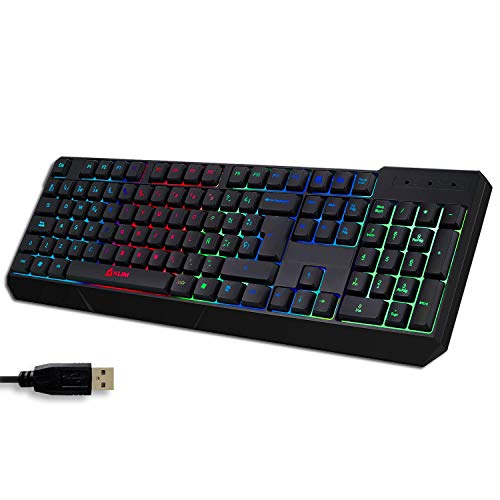 KLIM™ Chroma - Teclado Gaming ESPAÑOL + Teclado USB Ligero, Duradero, Resistente al Agua, ergonómico, silencioso + Teclado Gamer con Cable para PC PS4 Xbox One Mac + Nueva VERSIÓN 2020 + Negro