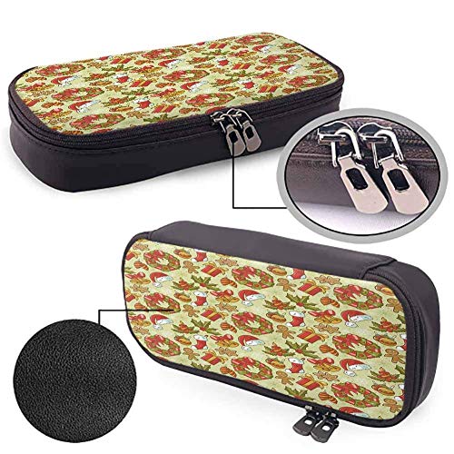 KLKLK Estuche Christmas Pen Box Jolly New Year Celebration in Old Times Vintage Collection of Iconic Objects with Compartment Multicolor