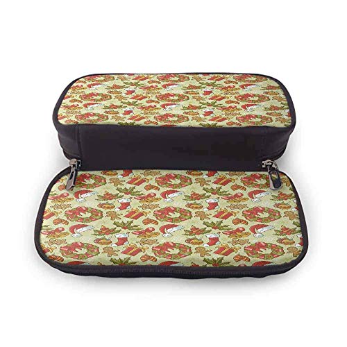 KLKLK Estuche Christmas Pen Box Jolly New Year Celebration in Old Times Vintage Collection of Iconic Objects with Compartment Multicolor