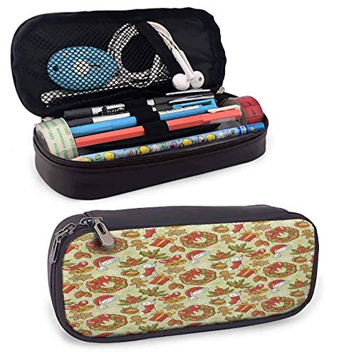 KLKLK Estuche Christmas Pen Box Jolly New Year Celebration in Old Times Vintage Collection of Iconic Objects with Compartment Multicolor