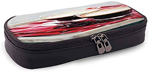 KLKLK Estuche Coffee Soft Pencil Bag Freshly Brewed Espresso Two Cups on Wooden Tray Leisure Relaxing Time in Countryside Beautiful Pattern Multicolor
