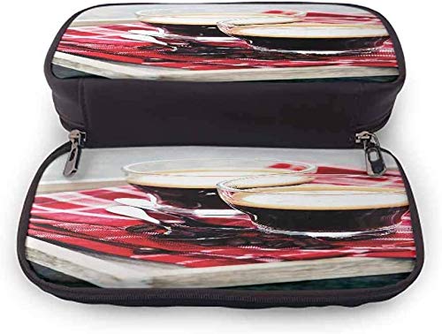KLKLK Estuche Coffee Soft Pencil Bag Freshly Brewed Espresso Two Cups on Wooden Tray Leisure Relaxing Time in Countryside Beautiful Pattern Multicolor