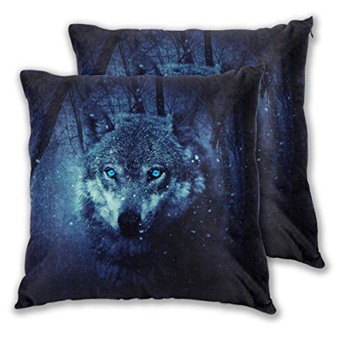 KLR6SYUI-T Funda de Almohada, Art Wolf Blue Eyes Predator Photoshop Art Funda de Almohada, Juego de 2 Piezas, para sofá/Coche/Cama de 18"x18