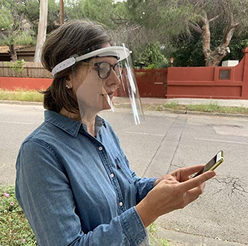 KMINA PRO - Pantalla Protección Facial Transparente (Pack x5 uds.), Visera Protección Facial, Protector Facial con Separación y Agujeros de Ventilación, Fabricado en España