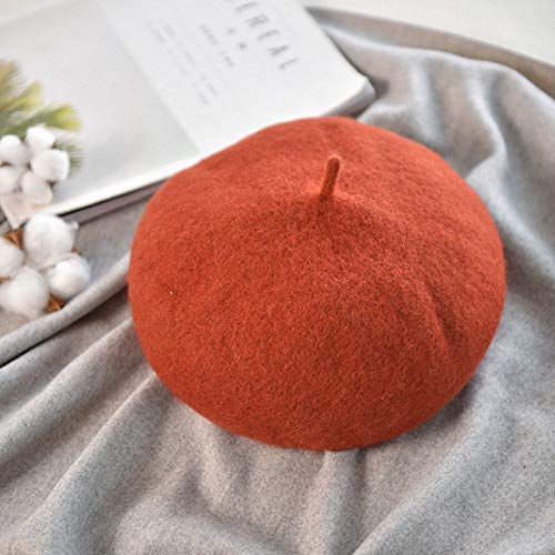 KNNSYZ Gorro de Lana de Moda Coreana Brote japonés Boina de Lana Retro ladrillo Rojo M (56-58)