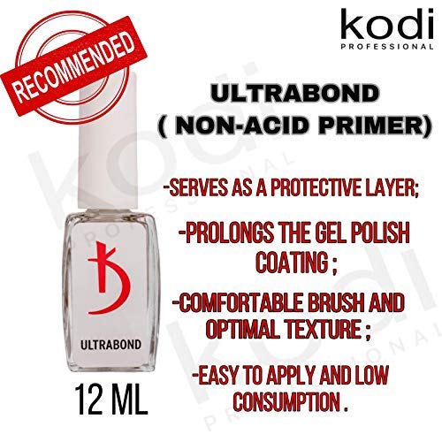KODI Ultrabond Professional Nail Primer - Prebase de uñas natural no ácida de 12 ml - Primer para uñas acrílicas - Gel de esmalte - Gel de uñas - Adherencia mejorada - Evita el levantamiento