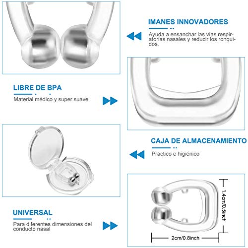 Koiteck Antironquidos Clip Nasal Magnético, Dilatador Nasal para Detener los Ronquidos, Facilitar la Respiración y Dormir Cómodo, 3 Piezas