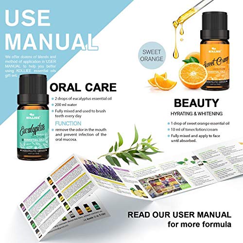 KOLLIEE Aromaterapia Aceites Esenciales Naturales Puros Organicos Aceites Esenciales Set Bio Para Humidificador Difusor Lavanda, Menta, Limón, Naranja Dulce, Jazmín, Orquídea, Romero, Eucalipto