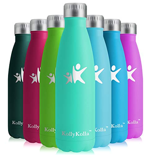 KollyKolla Botella de Agua Acero Inoxidable, Termo Sin BPA Ecológica, Botellas Termica Reutilizable Frascos Térmicos para Niños & Adultos, Deporte, Oficina, Yoga, Ciclismo, (750ml Verde Crema)