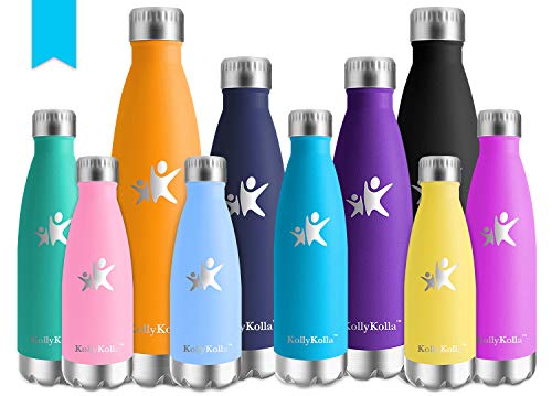 KollyKolla Botella de Agua Acero Inoxidable, Termo Sin BPA Ecológica, Botellas Termica Reutilizable Frascos Térmicos para Niños & Adultos, Deporte, Oficina, Yoga, Ciclismo, (350ml Azul)