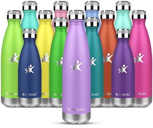 KollyKolla Botella de Agua Acero Inoxidable, Termo Sin BPA Ecológica, Botellas Termica Reutilizable Frascos Térmicos para Niños & Adultos, Deporte, Oficina, Yoga, Ciclismo, (500ml Luz Púrpura)