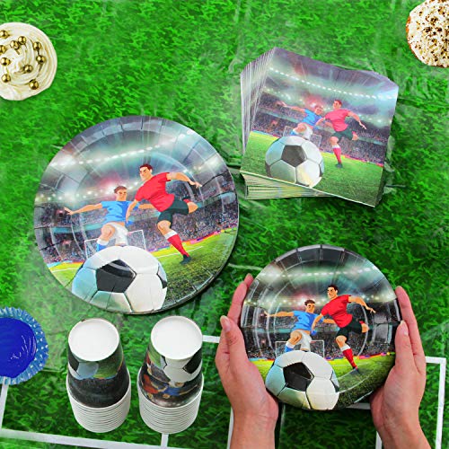 Kompanion Set de 177 Piezas de Fiesta Diseño de Fútbol, Incluye Pancarta, Platos,Vasos, Cubiertos, Servilletas,Mantel, Cucharas, Tenedores y Cuchillos, 25 Personas